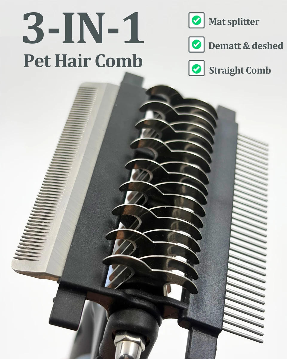 Dog Hair Removal Comb 3 in 1 Professional Dog Brush Pet Grooming Undercoat Rake Fur Knot Cutter Shedding Supplies for Puppy Cat