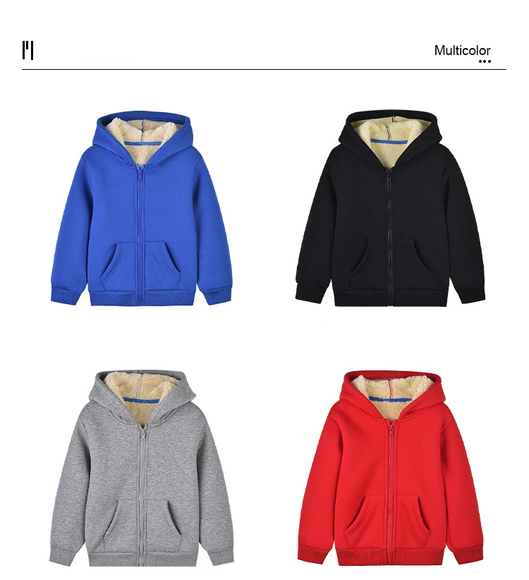 Unisex Winter Fleece Hoodies for Boys Sweatshirt Casual Thicken Warm Kids Zipper Coat Tops 8 9 10 12 Years Girls Clothes Cotumes
