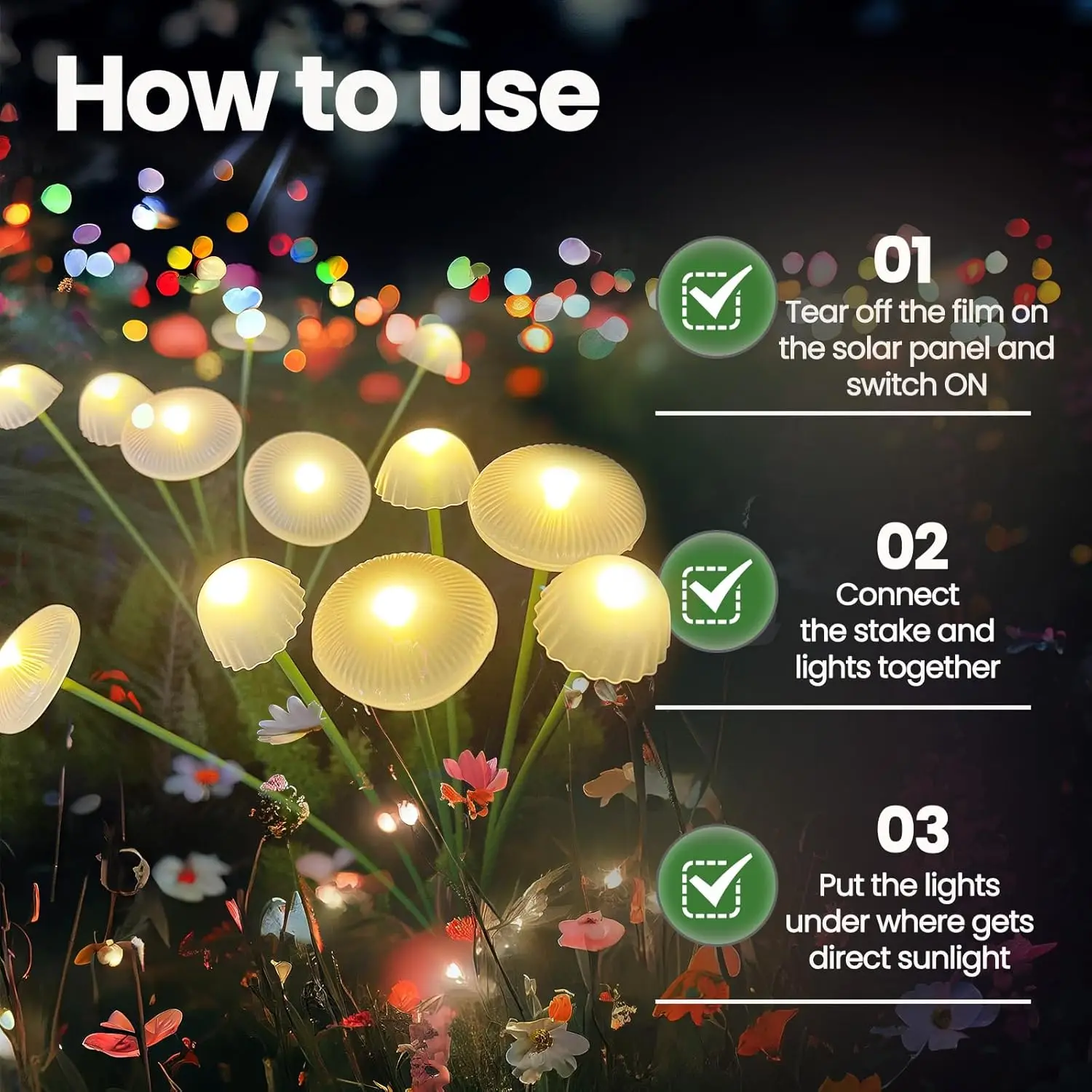 6LEDs Solar Mushroom Lights Outdoor Waterproof Garden Decor Dual Mode for Patio Pathway