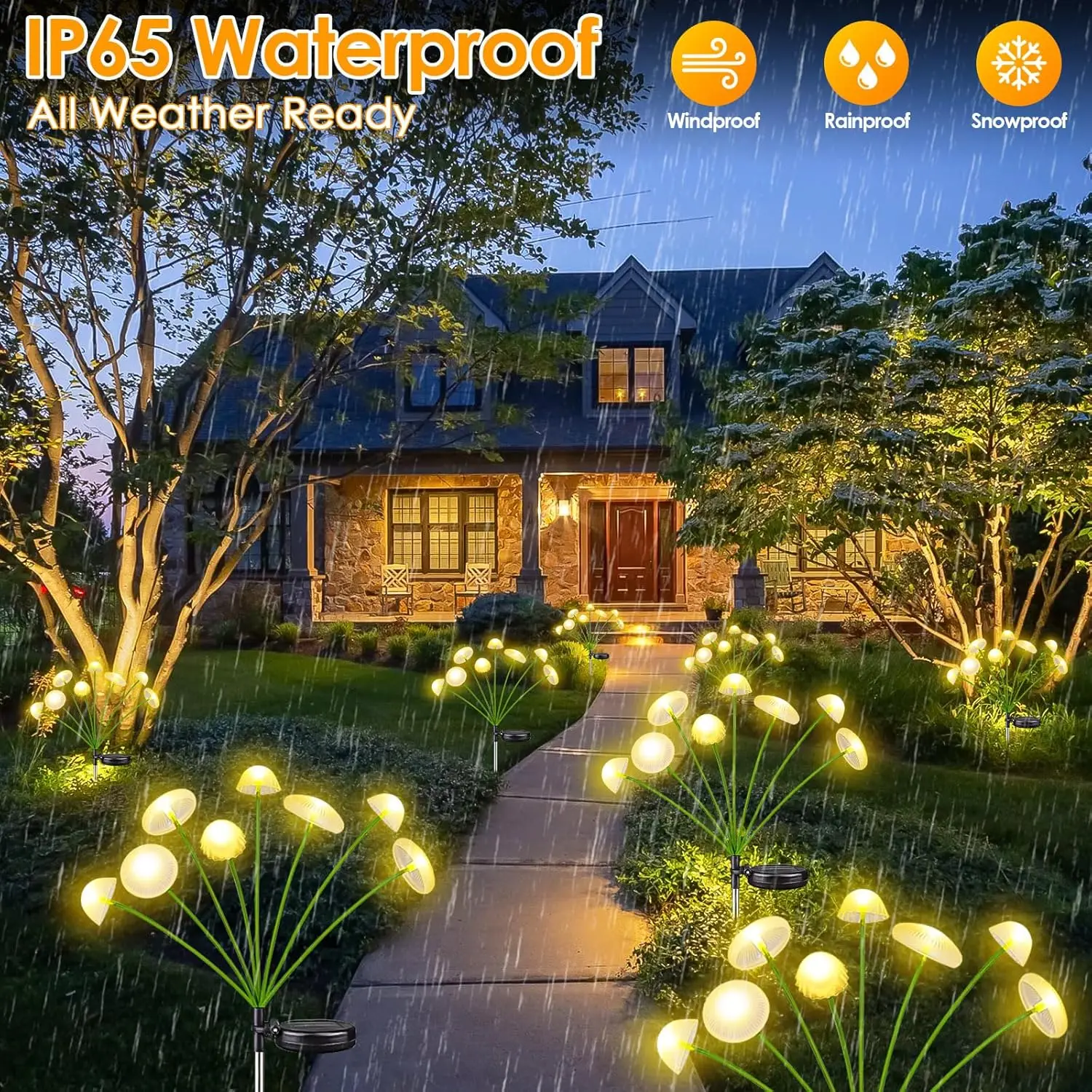 6LEDs Solar Mushroom Lights Outdoor Waterproof Garden Decor Dual Mode for Patio Pathway