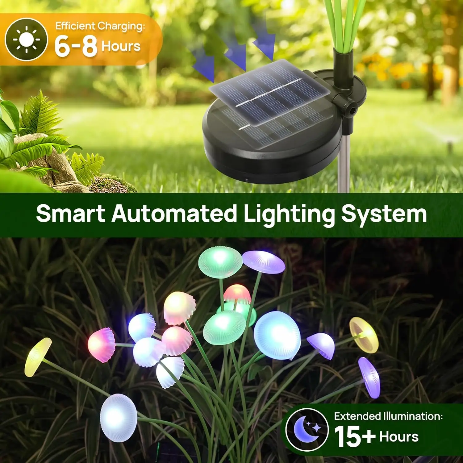 6LEDs Solar Mushroom Lights Outdoor Waterproof Garden Decor Dual Mode for Patio Pathway