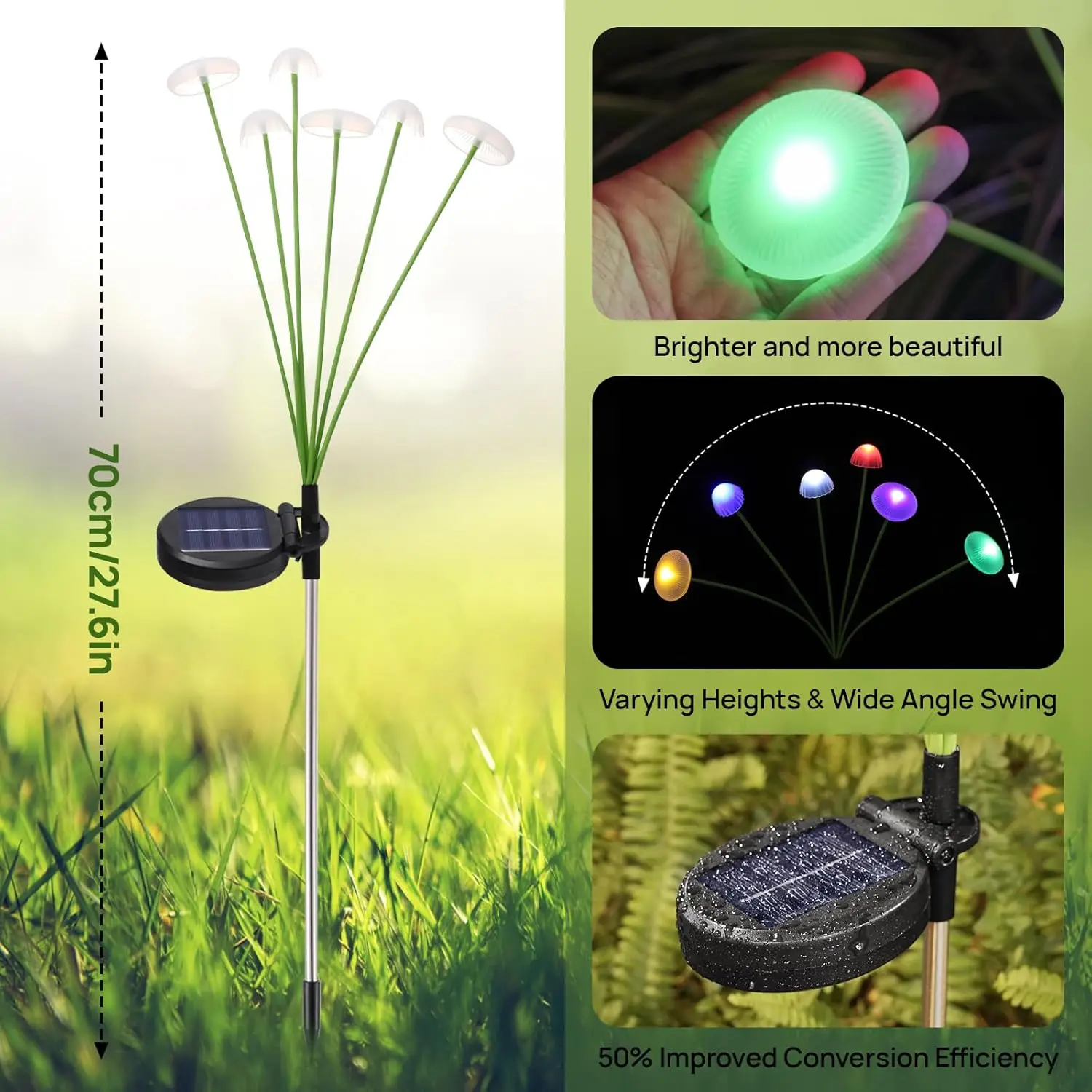 6LEDs Solar Mushroom Lights Outdoor Waterproof Garden Decor Dual Mode for Patio Pathway