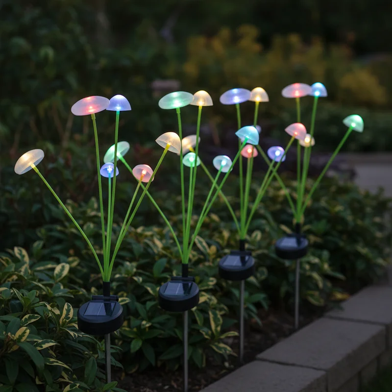 6LEDs Solar Mushroom Lights Outdoor Waterproof Garden Decor Dual Mode for Patio Pathway