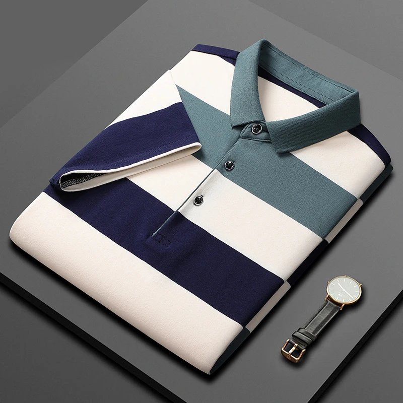 Men'S Classic Striped Polo Shirt Cotton Short Sleeve 2023 Summer Plus Oversize 4XL