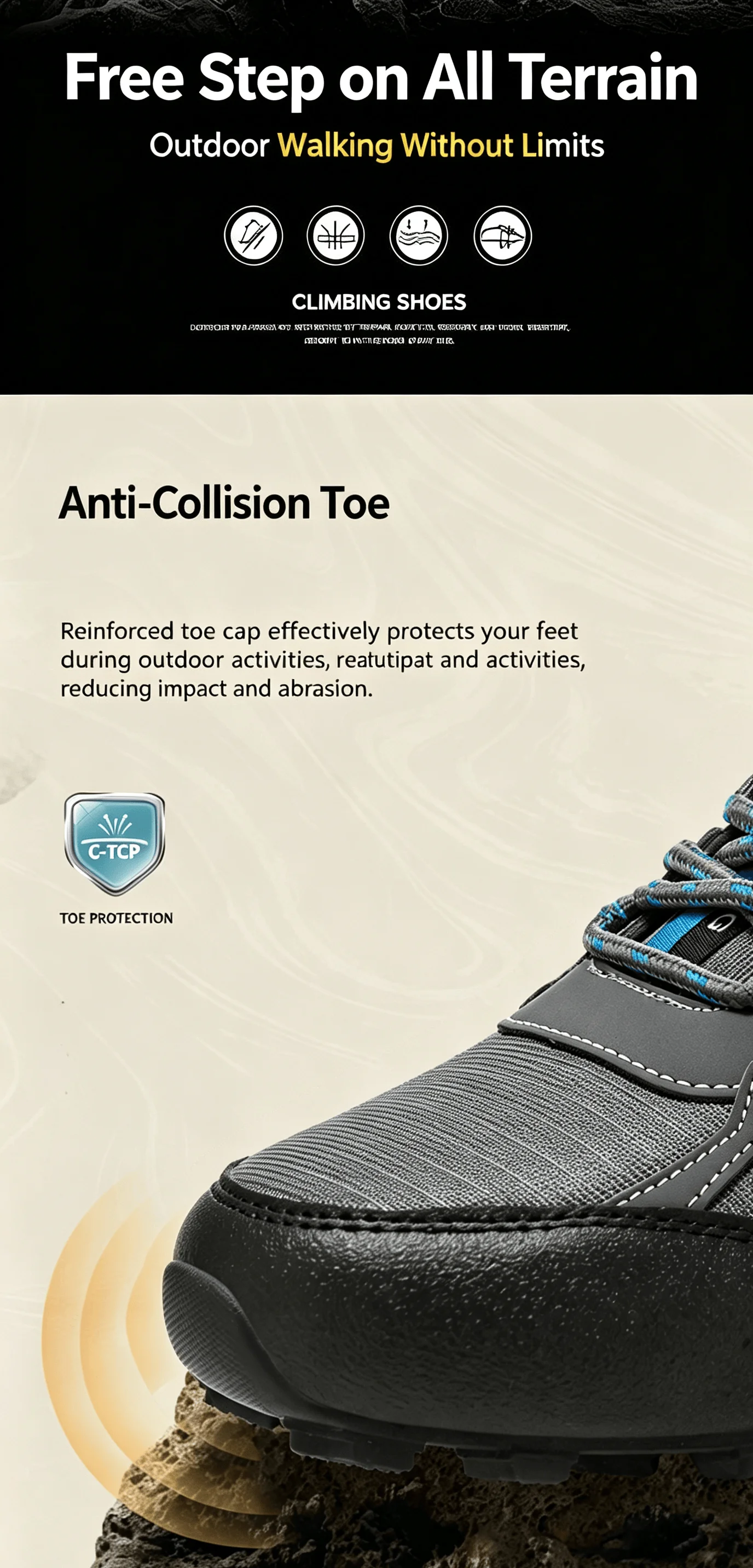 Men's Casual Shoes,Anti-Collision Toe Hiking Sports Shoes,Breathable And Non-Slip,All-terrain Camping Mountain Walking Shoes