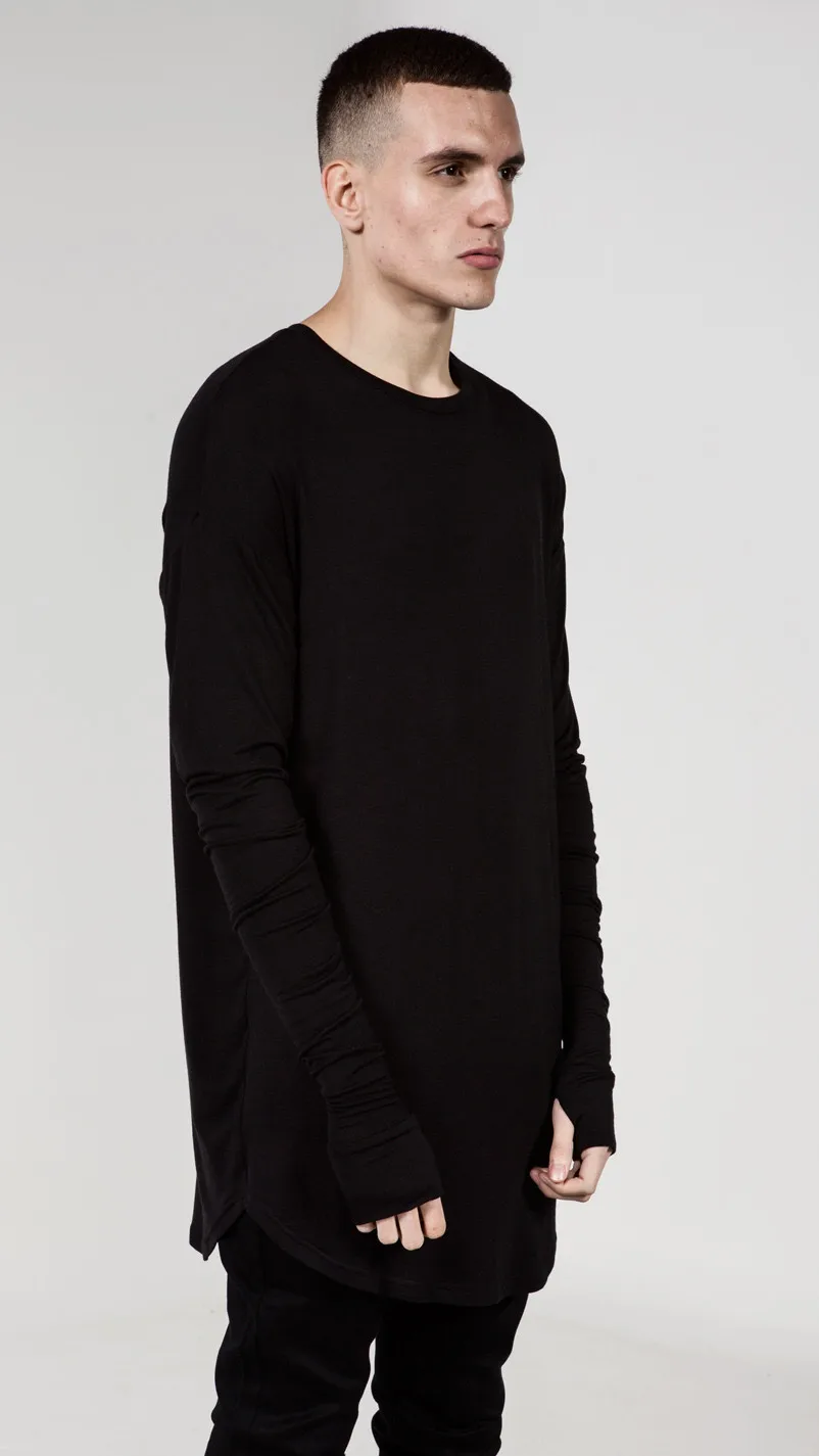 Quality Hip Hop T Shirt Full Mens Long Sleeve T-Shirt with Thumb Hole Cuffs Tees Shirts Curve Hem Men Street Wear Tops Plus Size