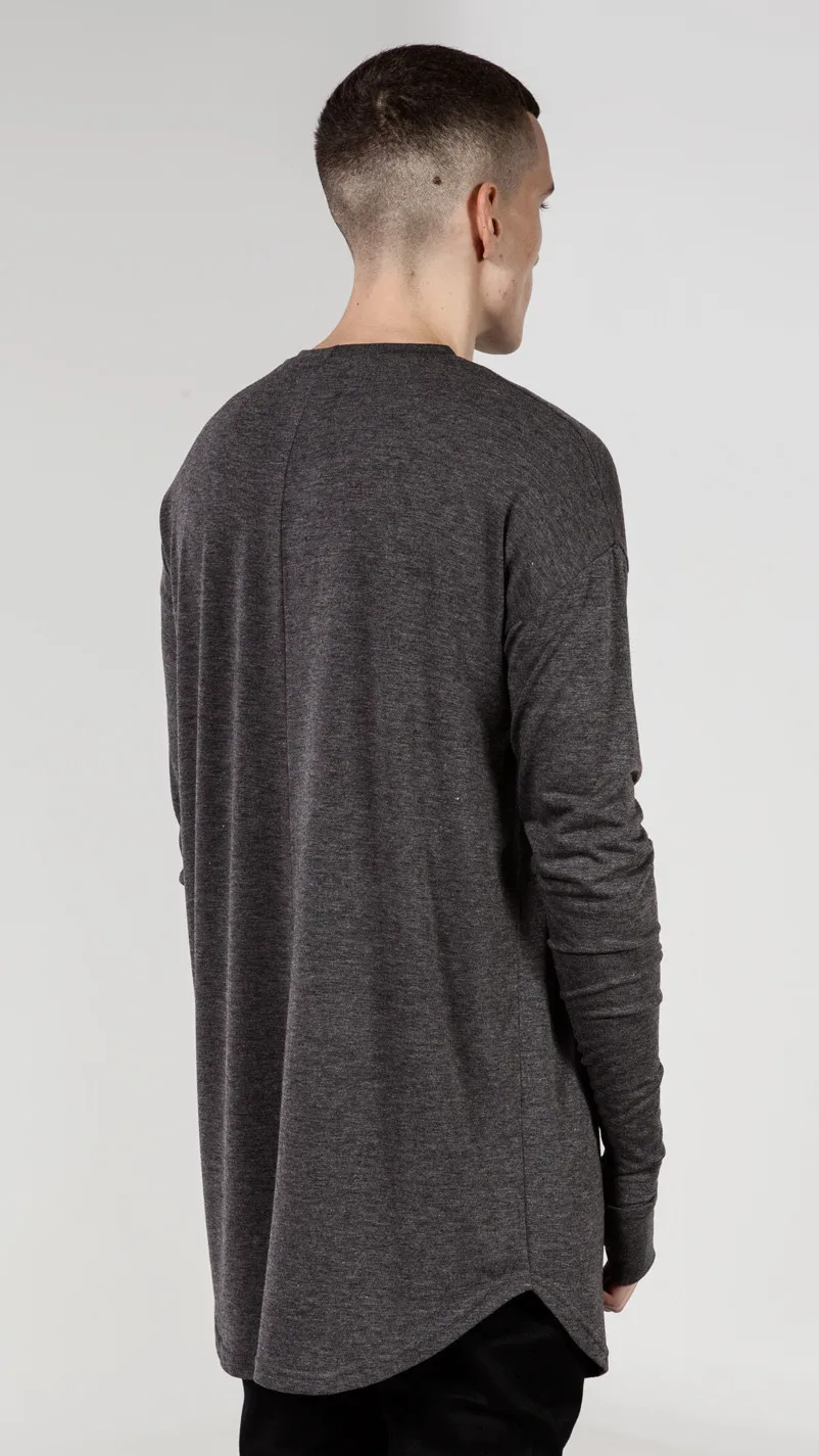 Quality Hip Hop T Shirt Full Mens Long Sleeve T-Shirt with Thumb Hole Cuffs Tees Shirts Curve Hem Men Street Wear Tops Plus Size