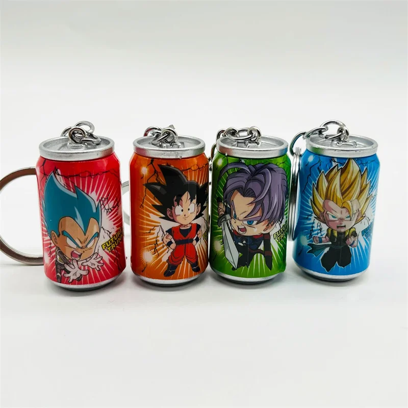 4Pcs/Set Dragon Ball Anime Keychain Son Goku Kakarotto Vegeta Trunks Cartoon Keychain Cans Figure Toys Fans Birthday Gifts