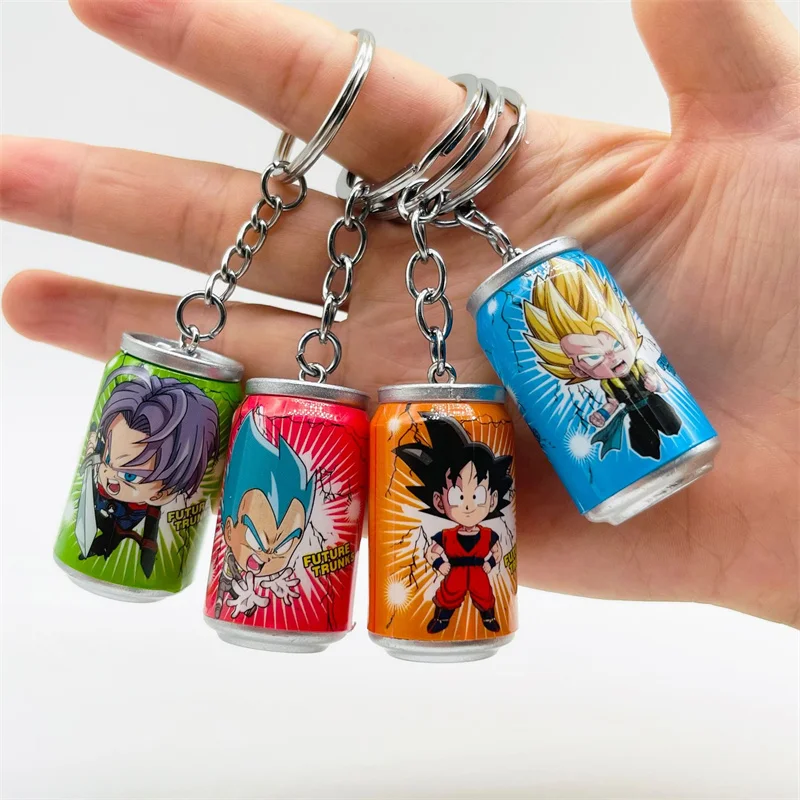 4Pcs/Set Dragon Ball Anime Keychain Son Goku Kakarotto Vegeta Trunks Cartoon Keychain Cans Figure Toys Fans Birthday Gifts