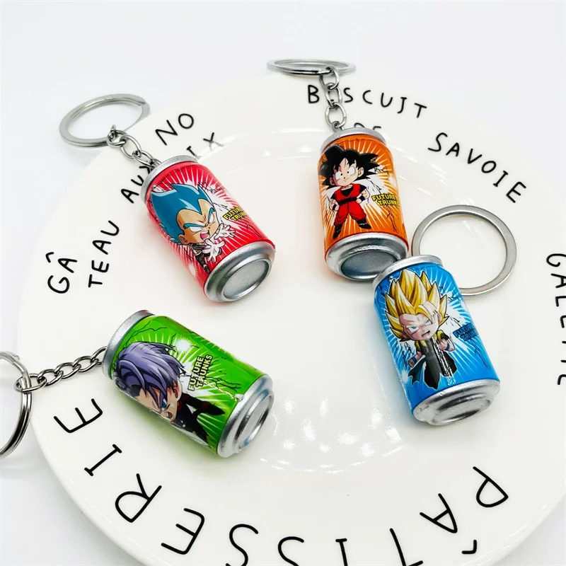 4Pcs/Set Dragon Ball Anime Keychain Son Goku Kakarotto Vegeta Trunks Cartoon Keychain Cans Figure Toys Fans Birthday Gifts