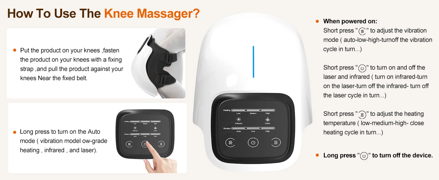 Cordless Knee Massager with Heat,Relax Knee Massage Helps Joint Stiff and Discomfort,3 Levels Heat & Vibration 10 Min Auto Off