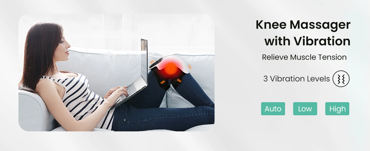 Cordless Knee Massager with Heat,Relax Knee Massage Helps Joint Stiff and Discomfort,3 Levels Heat & Vibration 10 Min Auto Off