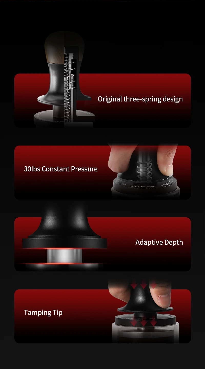 MHW-3BOMBER 30lb Constant Pressure Coffee Tamper 51mm 53mm 58mm Espresso Flat Tampers with Calibrated Spring Loaded Barista Tool
