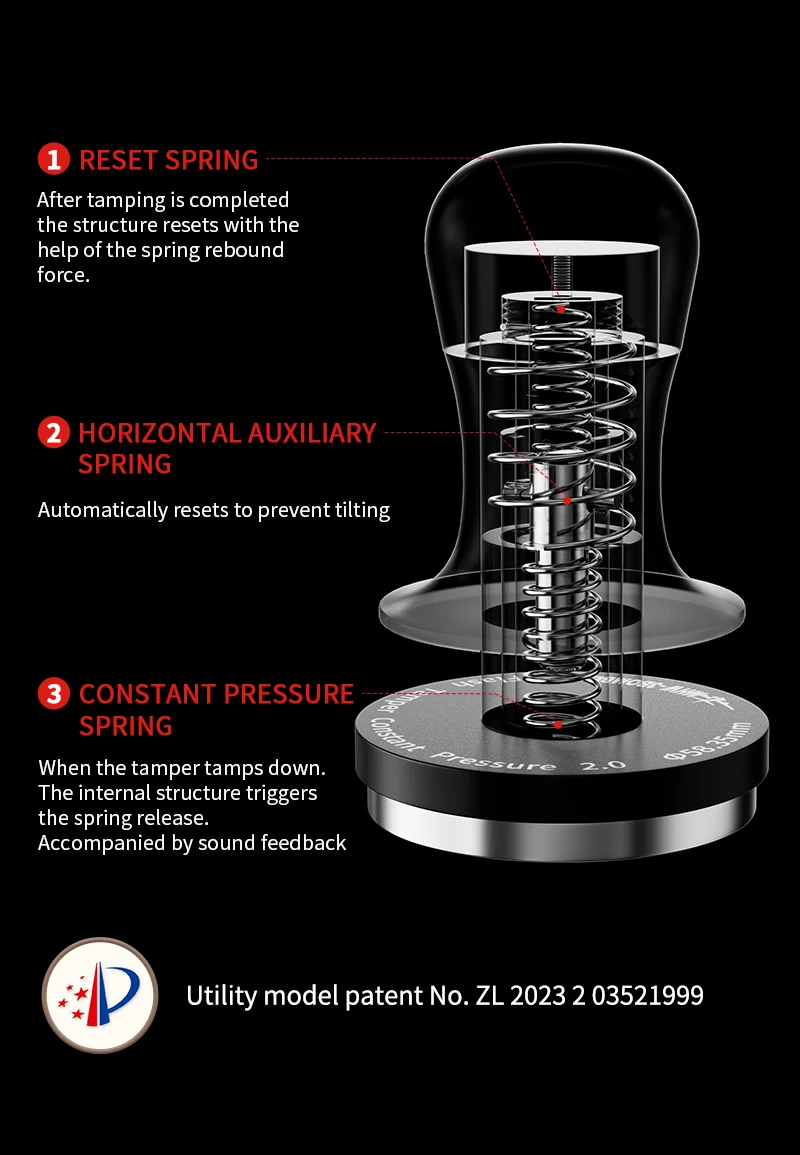 MHW-3BOMBER 30lb Constant Pressure Coffee Tamper 51mm 53mm 58mm Espresso Flat Tampers with Calibrated Spring Loaded Barista Tool