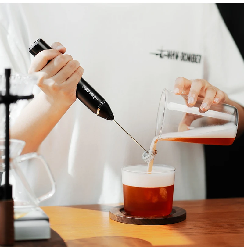 MHW-3BOMEBR Rechargeable Milk Frother Handheld Electric Foam Maker Stainless Steel Whisk Drink Mixer Foamer for Latte/Cappuccino