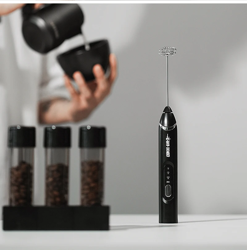 MHW-3BOMEBR Rechargeable Milk Frother Handheld Electric Foam Maker Stainless Steel Whisk Drink Mixer Foamer for Latte/Cappuccino