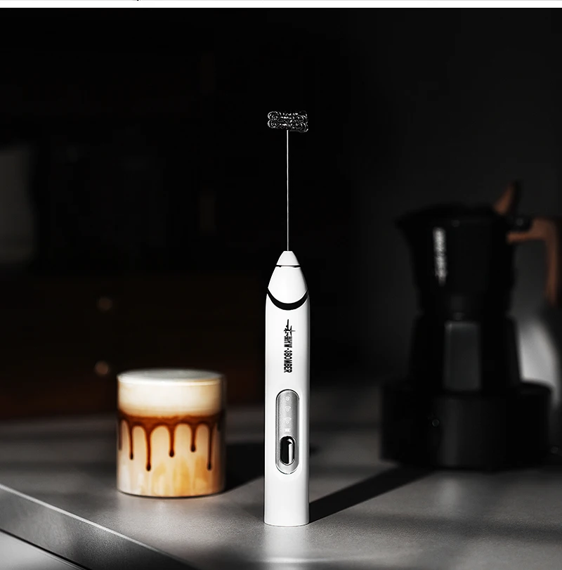 MHW-3BOMEBR Rechargeable Milk Frother Handheld Electric Foam Maker Stainless Steel Whisk Drink Mixer Foamer for Latte/Cappuccino