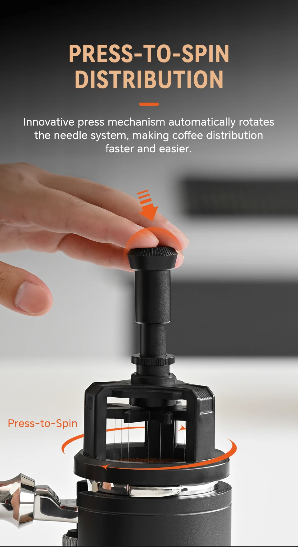 MUVNA WDT Tool Needle Distribution for 51/53/58mm Portafilter, Press to Automatically Rotate with 9 Needles Coffee Accessories
