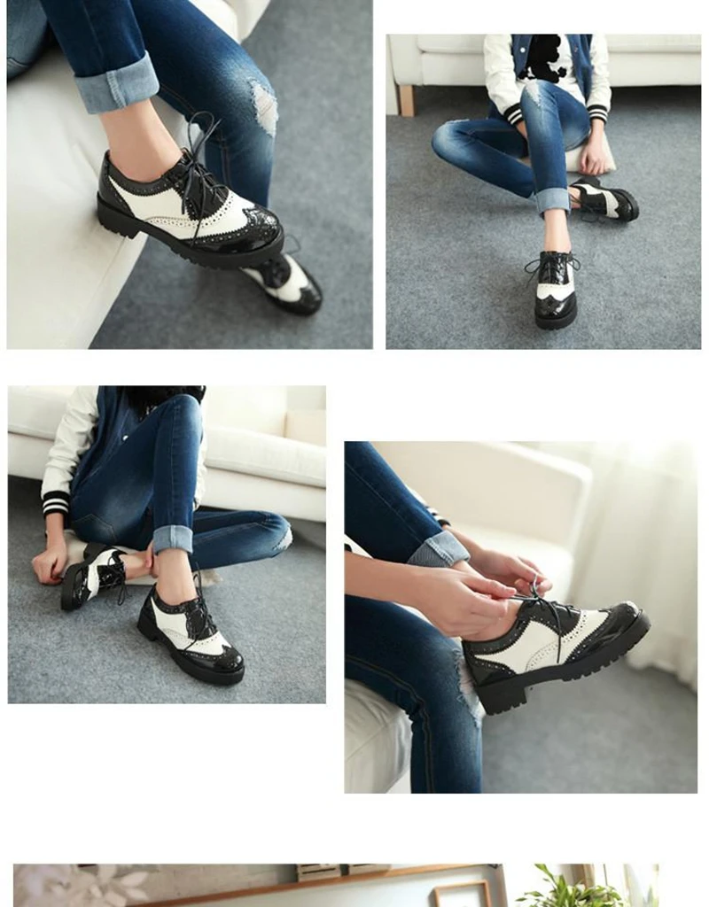 ORCHA LISA British style women brogue shoes cross tied mixed color round toe wingtip oxfords casual footwear sapatos chaussures