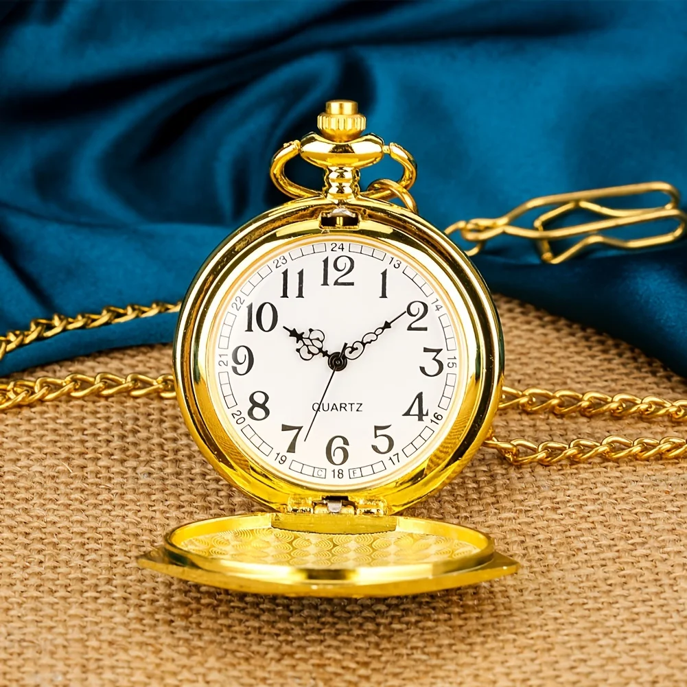 Personalized Fashion College Style Pentagonal Gold Blue Case Quartz Pendant Hanging Watch for Boys and Students Pocket Watch