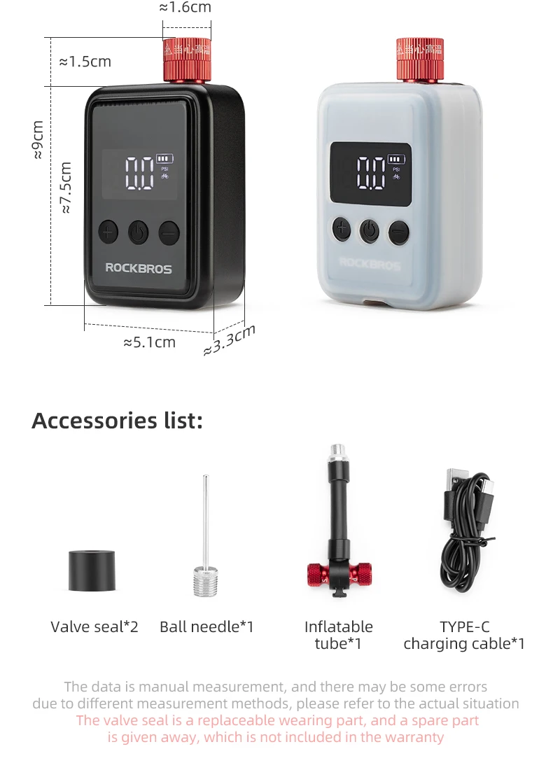 ROCKBROS 150PSI Portable Bike Electric Air Pump LED Display 500mAH Type-C Mini Compressor Tire Inflator MTB Road Bicycle Pump