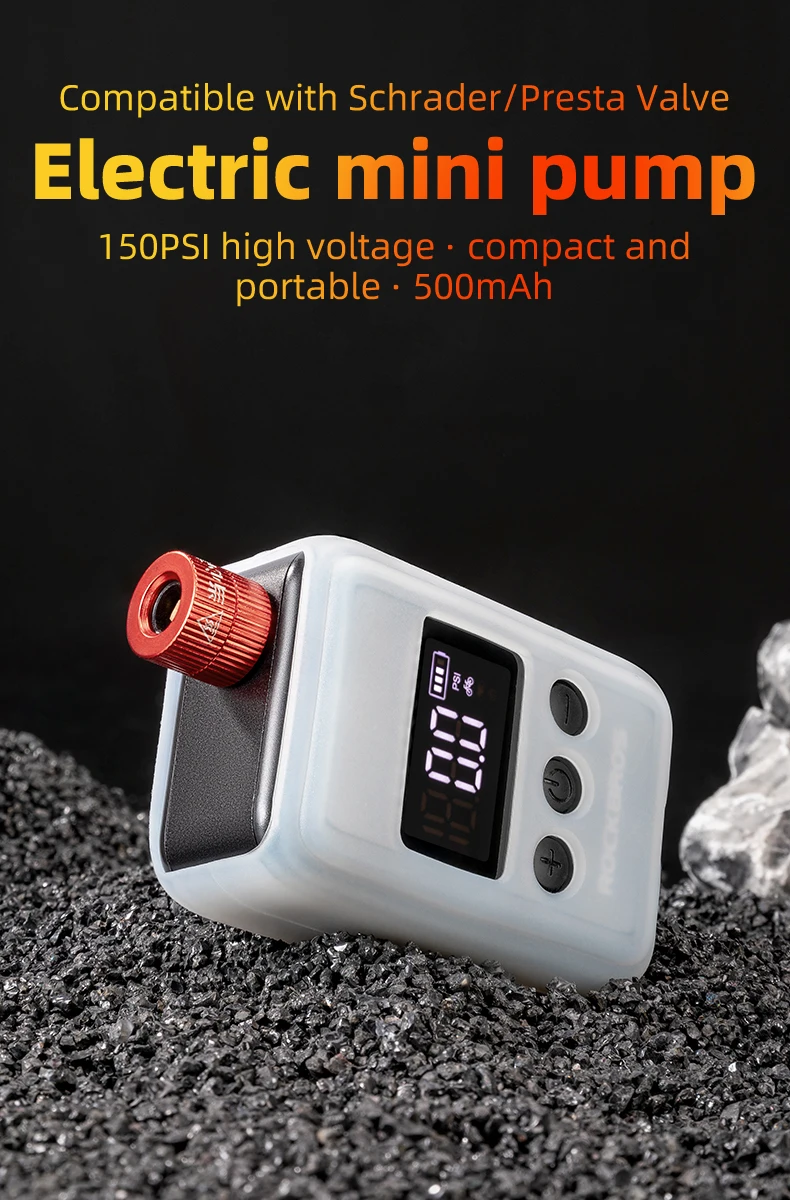 ROCKBROS 150PSI Portable Bike Electric Air Pump LED Display 500mAH Type-C Mini Compressor Tire Inflator MTB Road Bicycle Pump