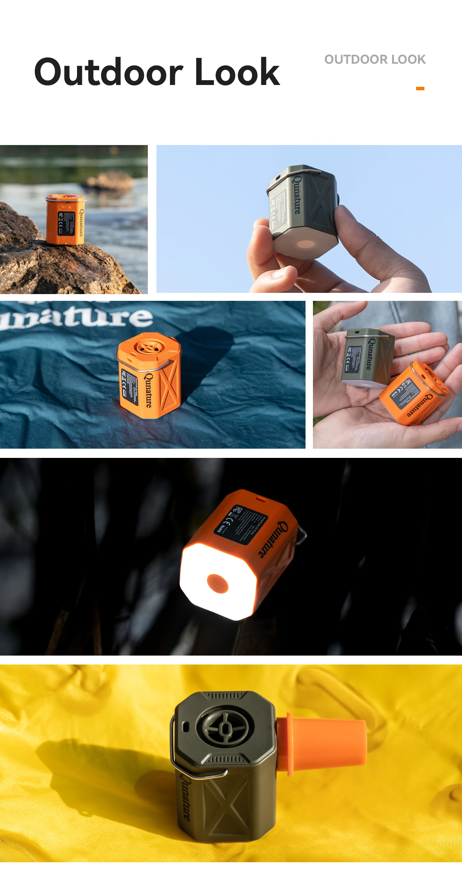 Qunature Air Pump Inflatable Outdoor Electric Inflator for Mattresses Pillows 3-mode lighting Portable Lightweight Pump