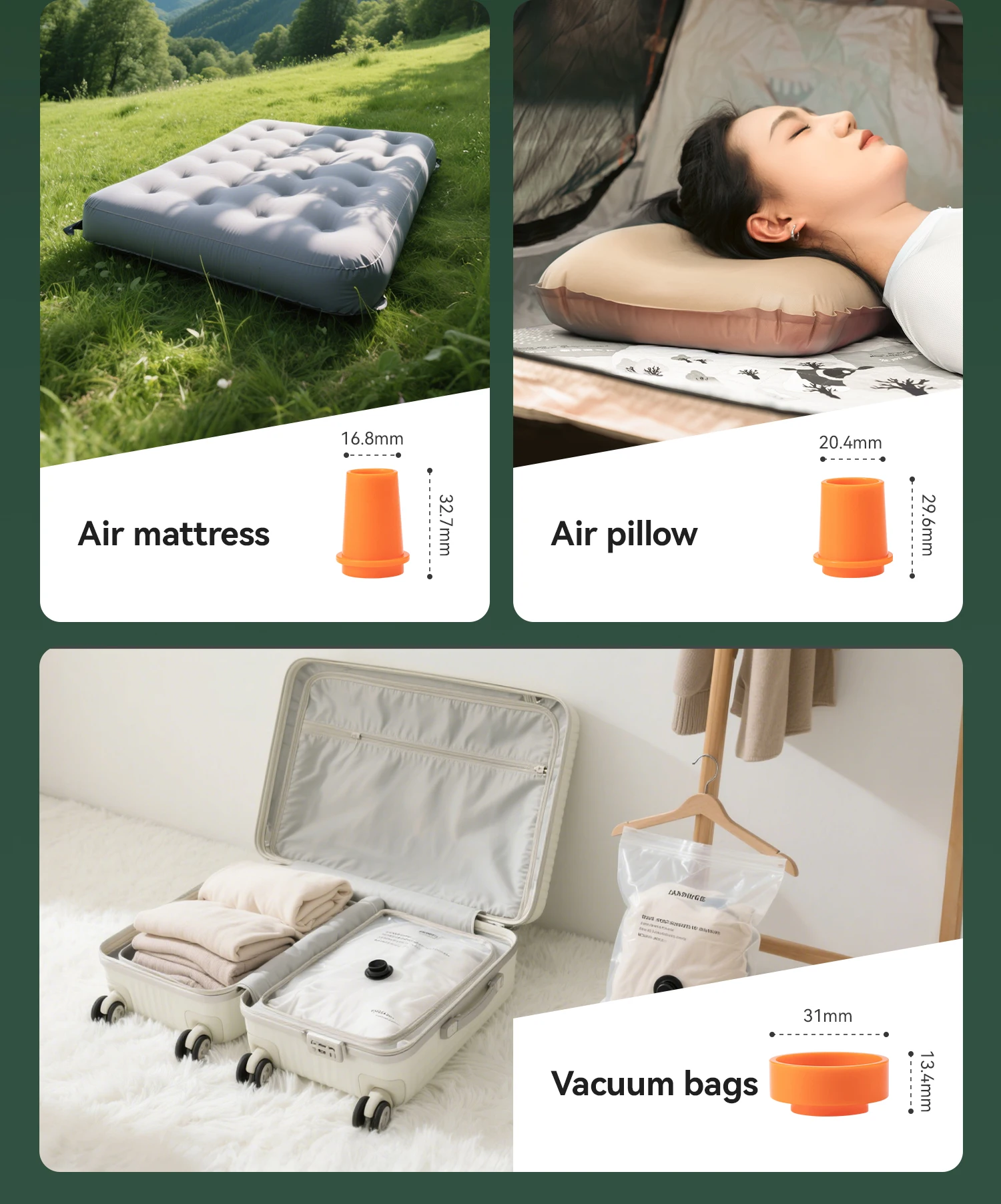 Qunature Air Pump Inflatable Outdoor Electric Inflator for Mattresses Pillows 3-mode lighting Portable Lightweight Pump