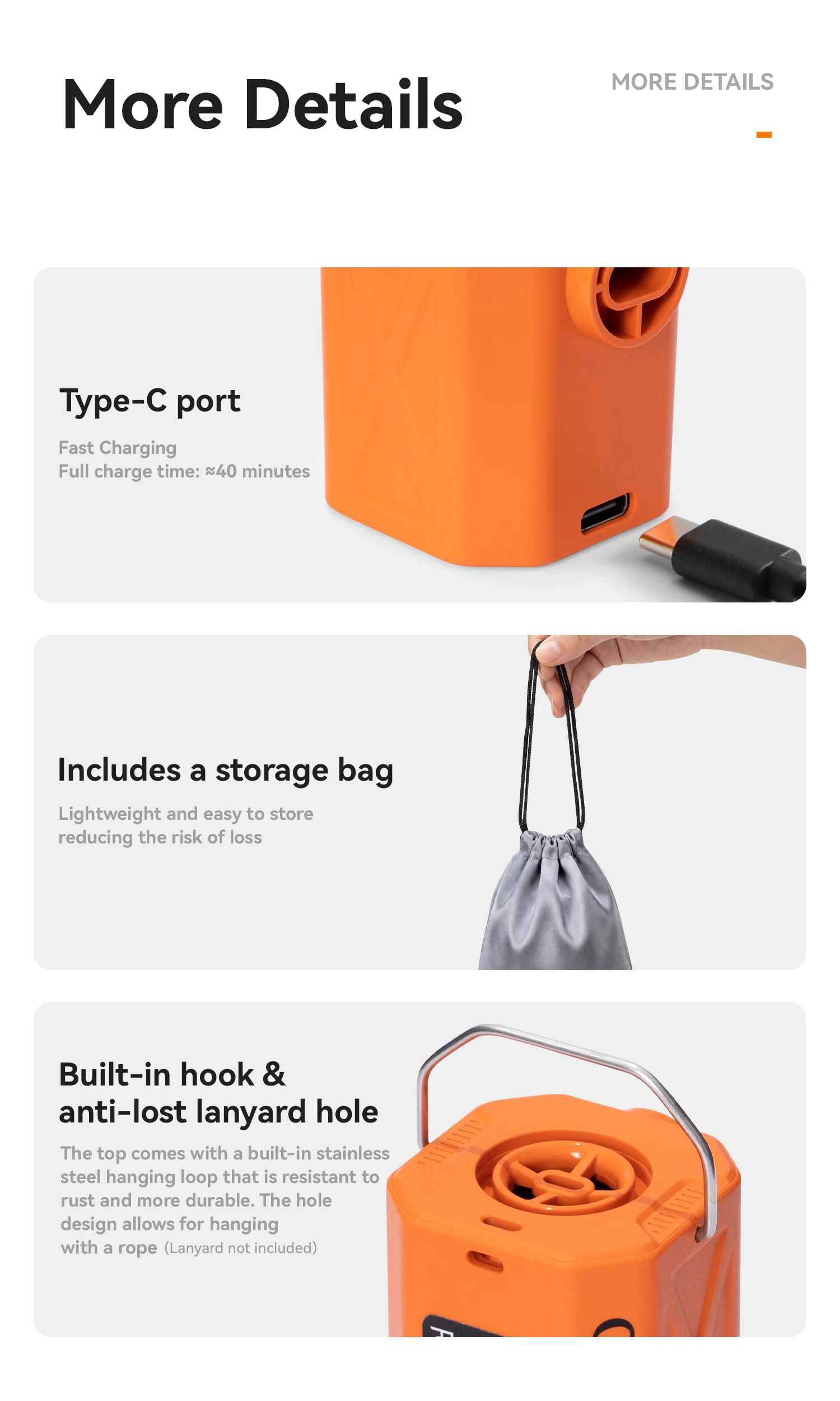 Qunature Air Pump Inflatable Outdoor Electric Inflator for Mattresses Pillows 3-mode lighting Portable Lightweight Pump
