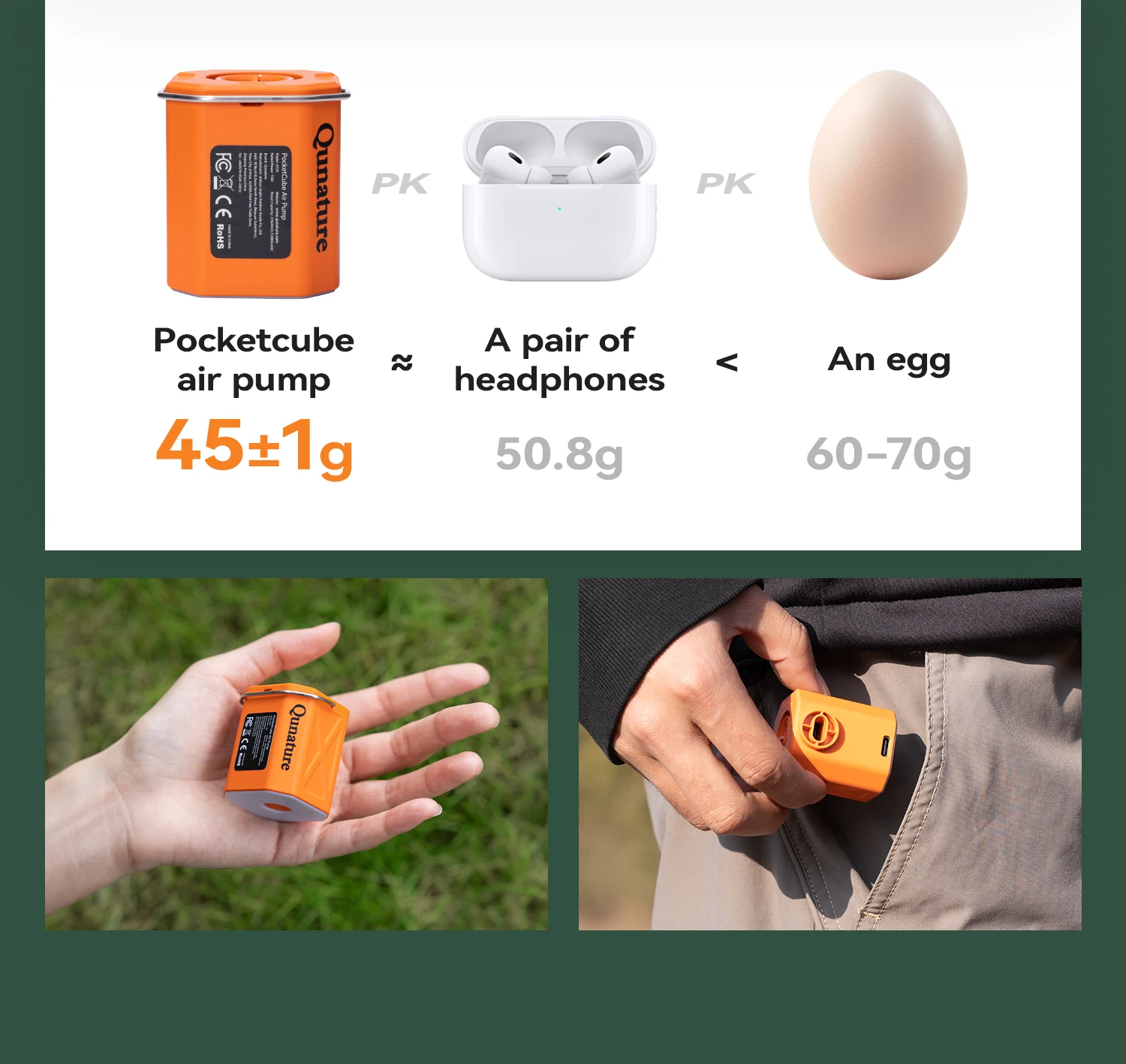 Qunature Air Pump Inflatable Outdoor Electric Inflator for Mattresses Pillows 3-mode lighting Portable Lightweight Pump