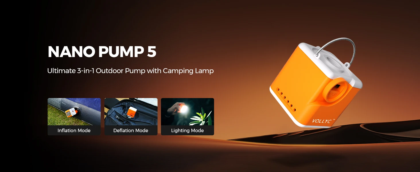 VOLLYC Electric Air Pump, NANO PUMP 5,Ultralight Portable Air Pump Rechargeable, suitable for air mattress, vacuum bag, camping