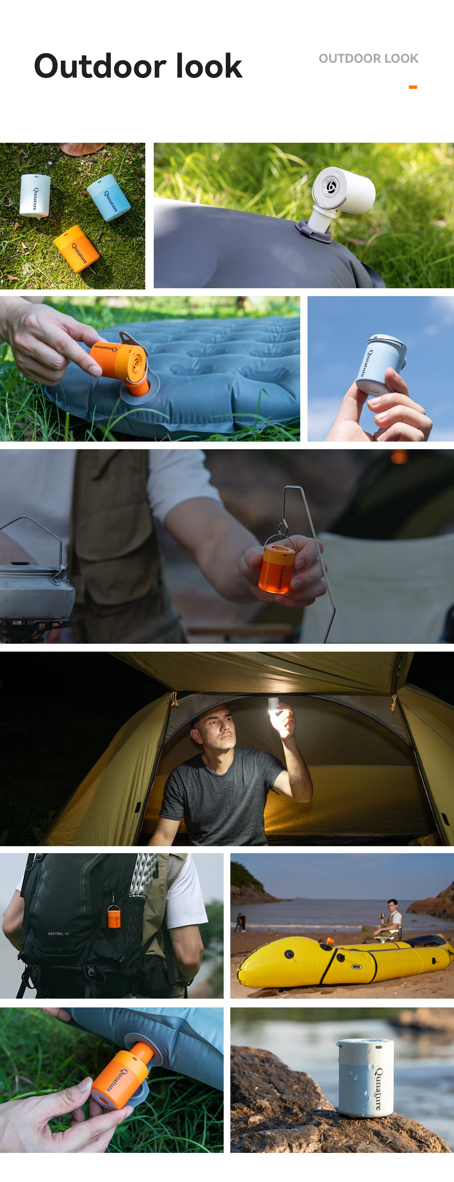 Qunature 3-in-1 Electric Air Pump Inflation Deflation Camping Light Lightweight Strong Air Pressure Mini Air Mattress/Swim Ring