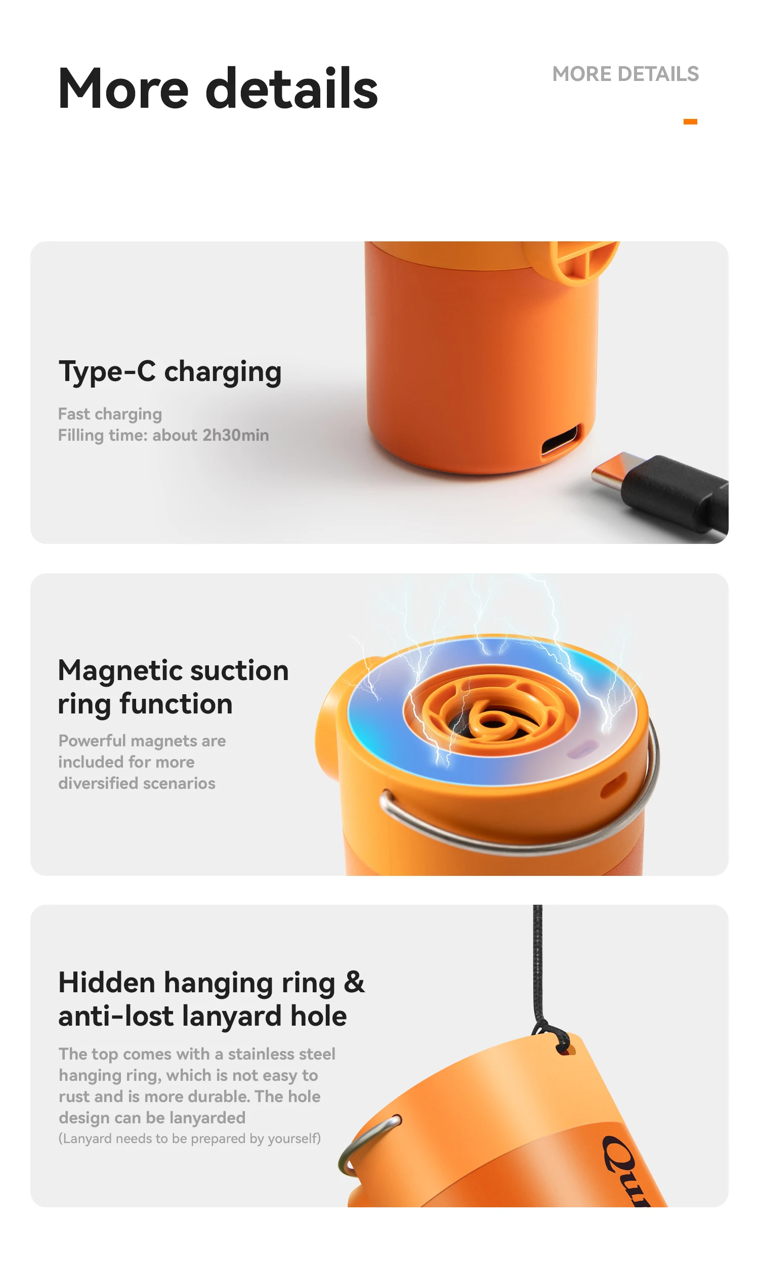 Qunature 3-in-1 Electric Air Pump Inflation Deflation Camping Light Lightweight Strong Air Pressure Mini Air Mattress/Swim Ring