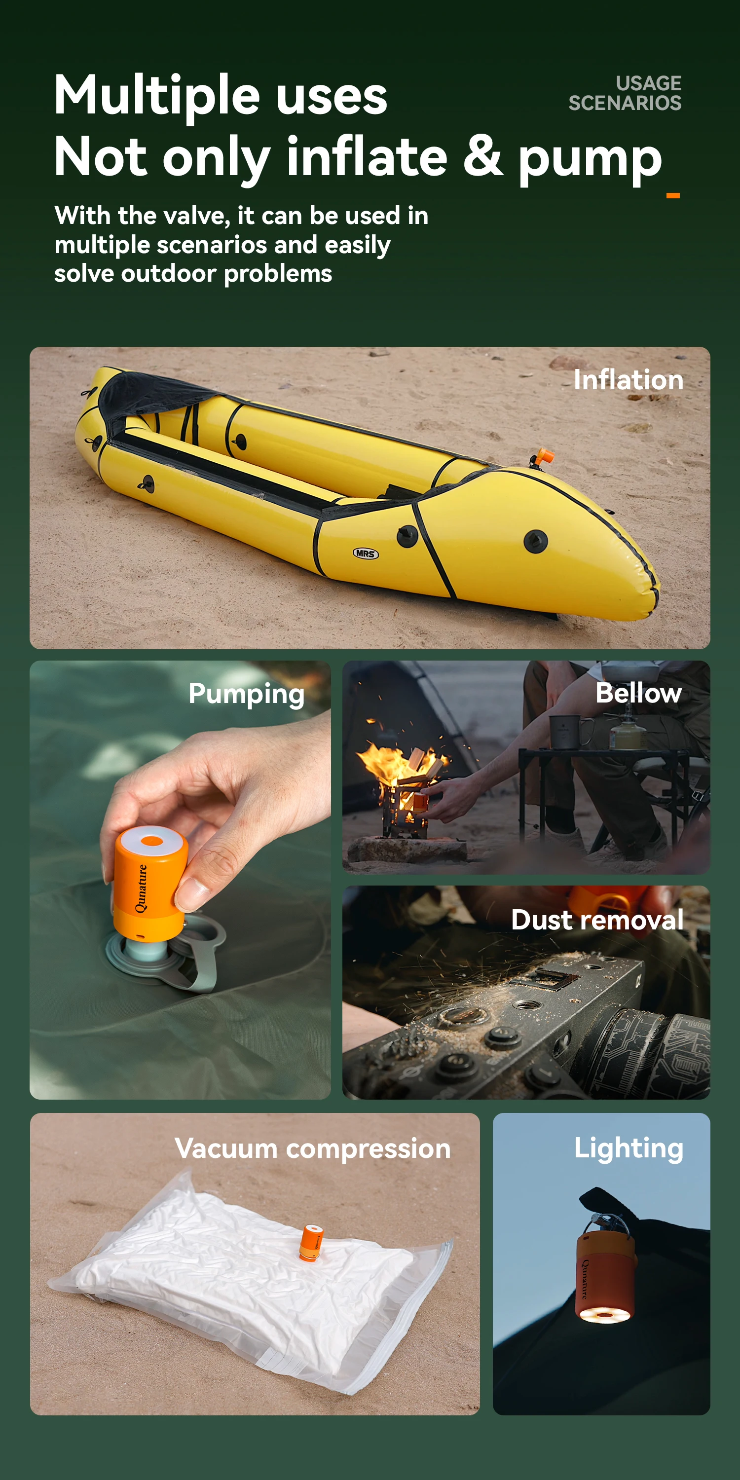 Qunature 3-in-1 Electric Air Pump Inflation Deflation Camping Light Lightweight Strong Air Pressure Mini Air Mattress/Swim Ring