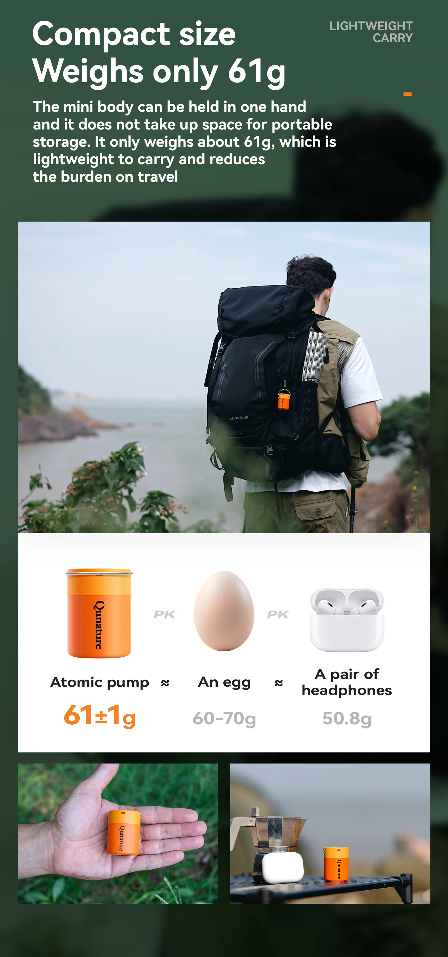 Qunature 3-in-1 Electric Air Pump Inflation Deflation Camping Light Lightweight Strong Air Pressure Mini Air Mattress/Swim Ring