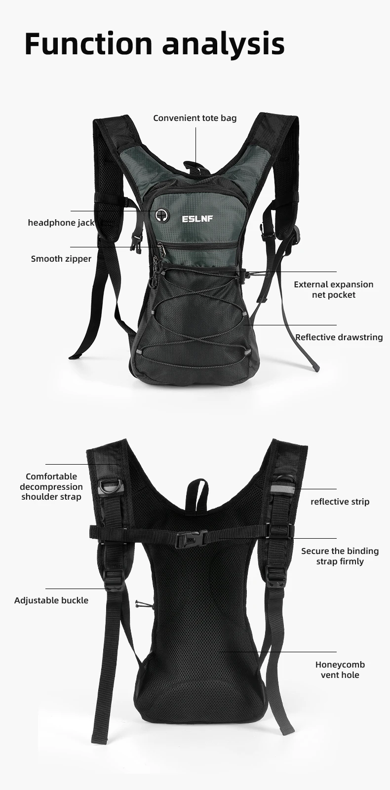 ESLNF Outdoor Bike Cycling Hiking Mountaineering Water Bag Backpack Sports Backpack Waterproof Large Capacity Off-Road Bag
