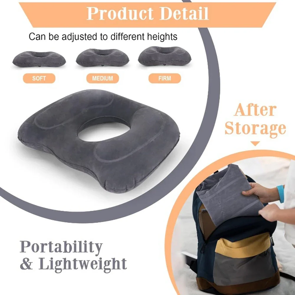 Inflatable Seat Cushion Donut Pillow Portable Wheelchair Cushion for Hemorrhoids and Bed Sores, Pregnancy for Home Office Car