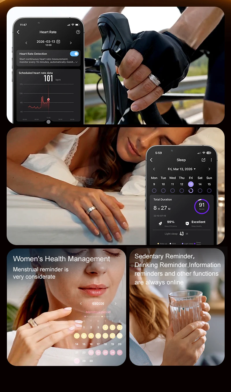 Smart Ring Men Women AI Health Analysis Heart Rate Body Temperature 5ATM Waterproof Multi Sport Modes Gesture Control Smart Ring