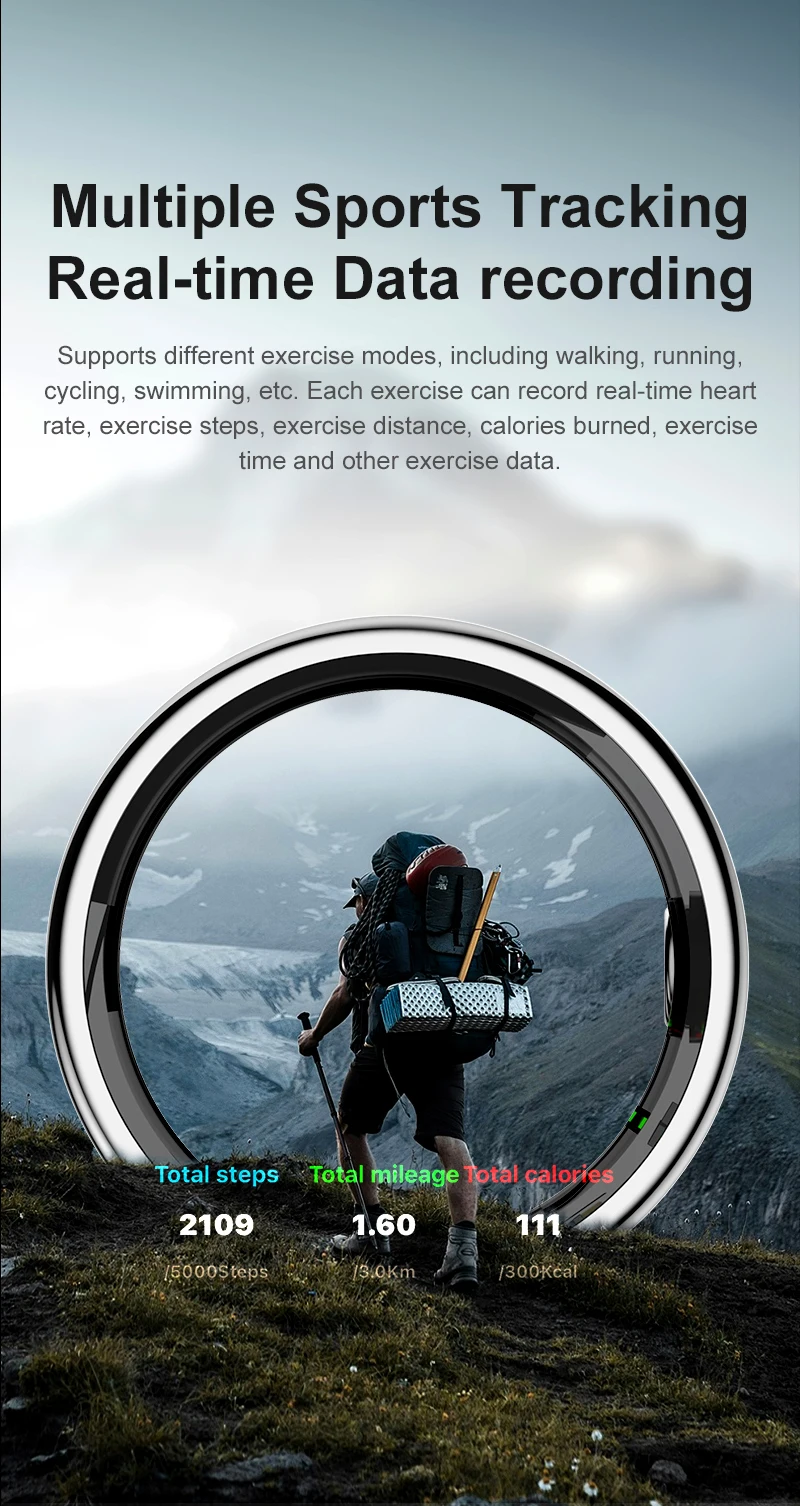 Smart Ring Men Women AI Health Analysis Heart Rate Body Temperature 5ATM Waterproof Multi Sport Modes Gesture Control Smart Ring