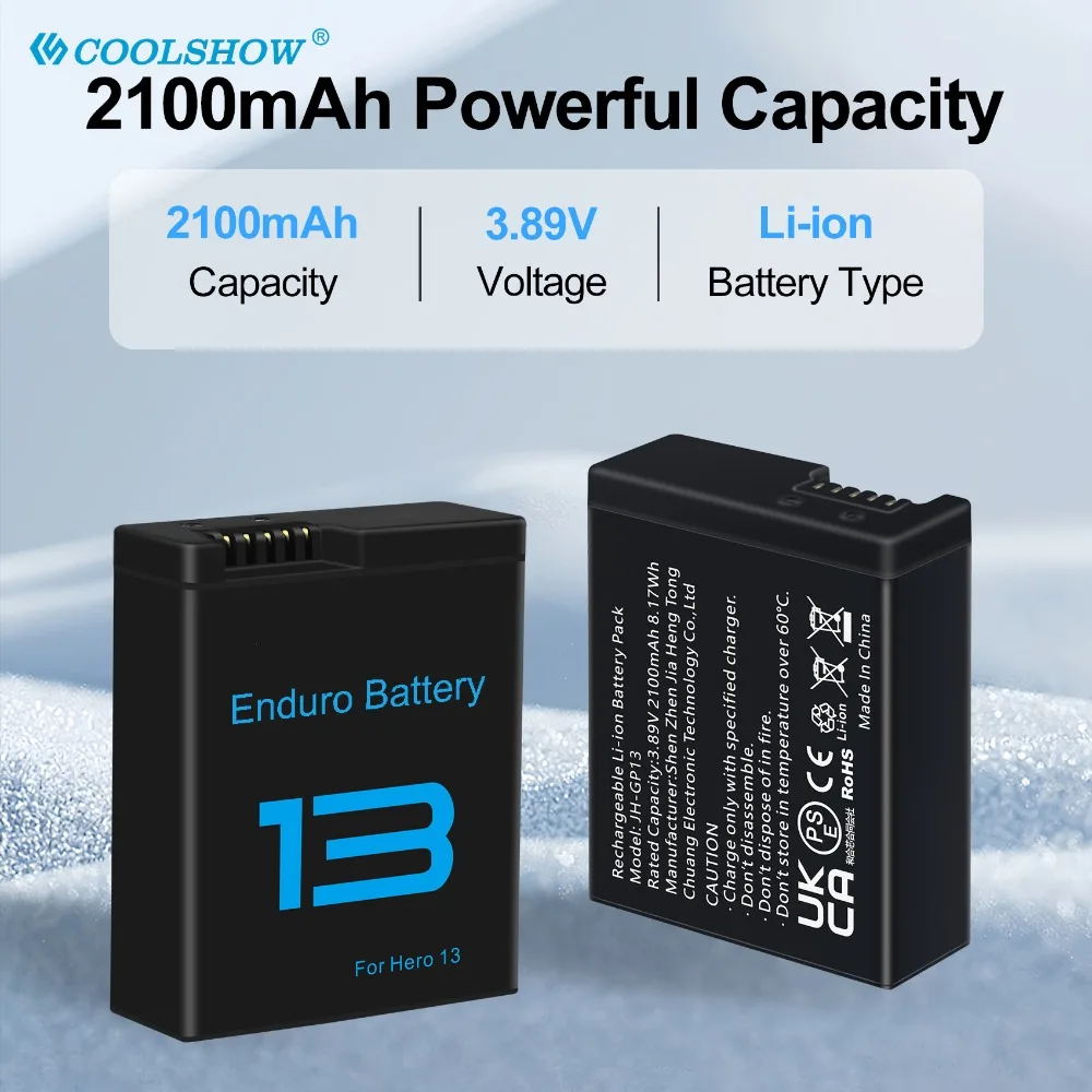2100mah Battery for Gopro Hero 13 Black / Go Pro Hero13 Batteries Charger Action Camera Battery for Gopro13 Accessories