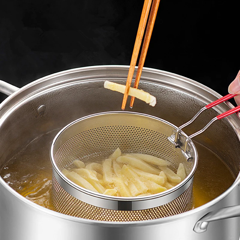 1PC Stainless Steel Fried Mesh Kitchen Fry Basket Cooking Basket Fry Pan Oil Pan Strainer Noodle Spoon Colander French Fries