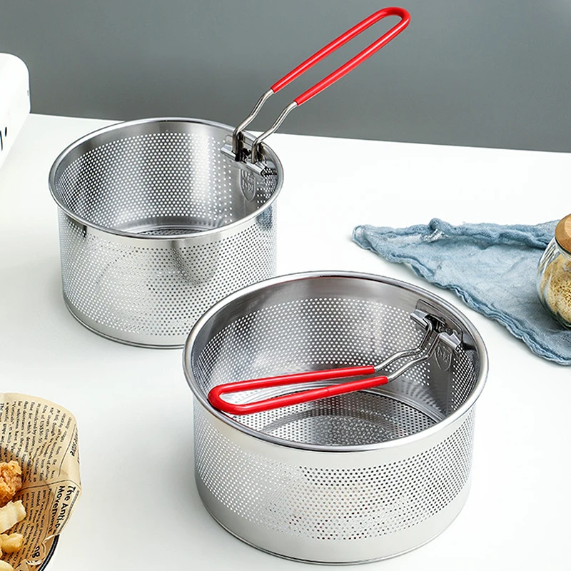 1PC Stainless Steel Fried Mesh Kitchen Fry Basket Cooking Basket Fry Pan Oil Pan Strainer Noodle Spoon Colander French Fries