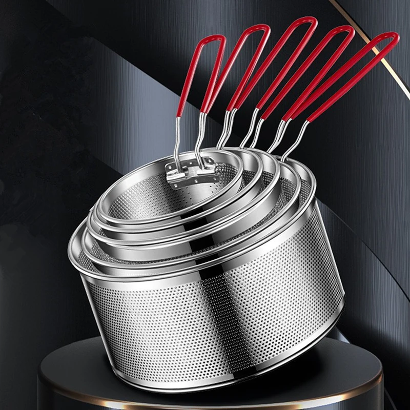 1PC Stainless Steel Fried Mesh Kitchen Fry Basket Cooking Basket Fry Pan Oil Pan Strainer Noodle Spoon Colander French Fries