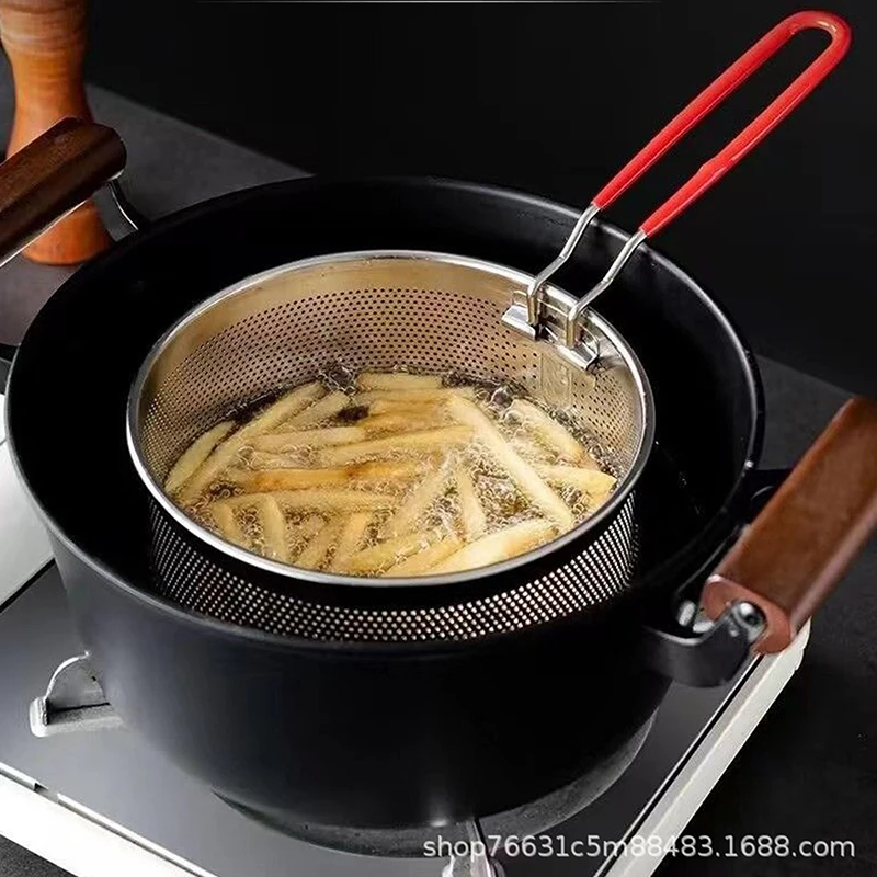 1PC Stainless Steel Fried Mesh Kitchen Fry Basket Cooking Basket Fry Pan Oil Pan Strainer Noodle Spoon Colander French Fries