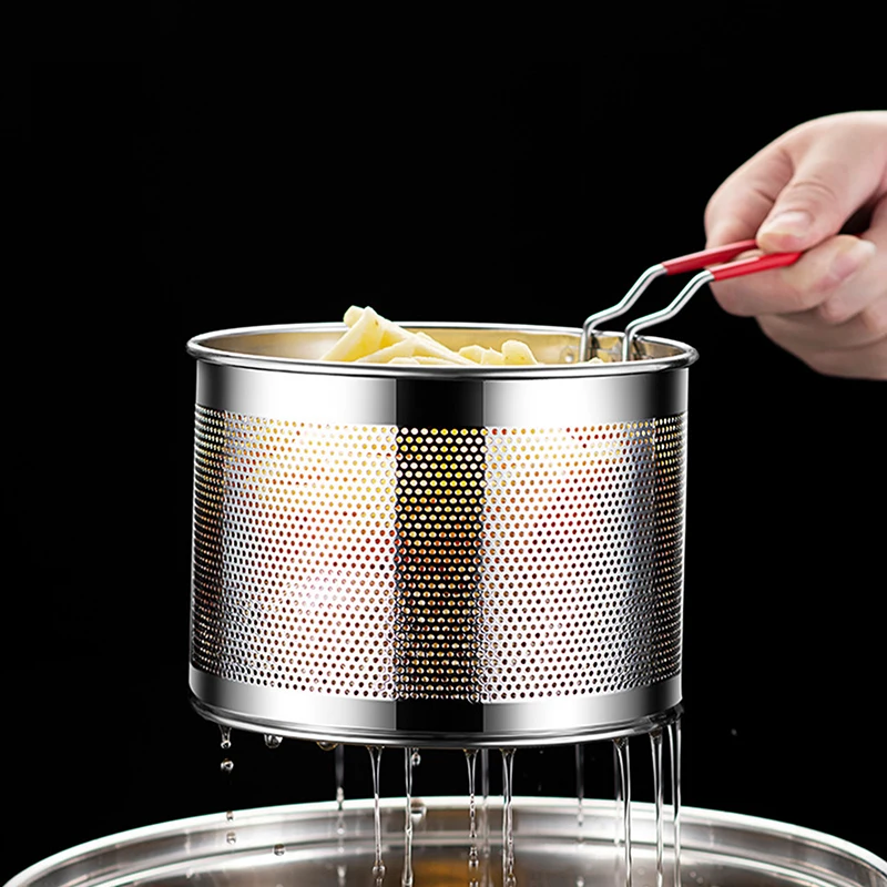 1PC Stainless Steel Fried Mesh Kitchen Fry Basket Cooking Basket Fry Pan Oil Pan Strainer Noodle Spoon Colander French Fries