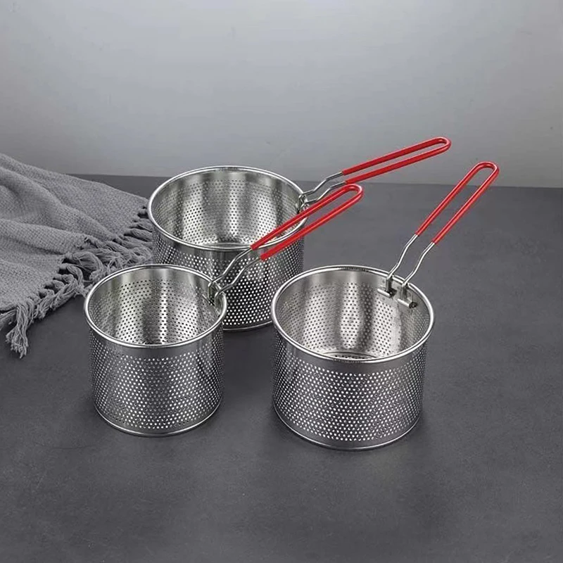 1PC Stainless Steel Fried Mesh Kitchen Fry Basket Cooking Basket Fry Pan Oil Pan Strainer Noodle Spoon Colander French Fries
