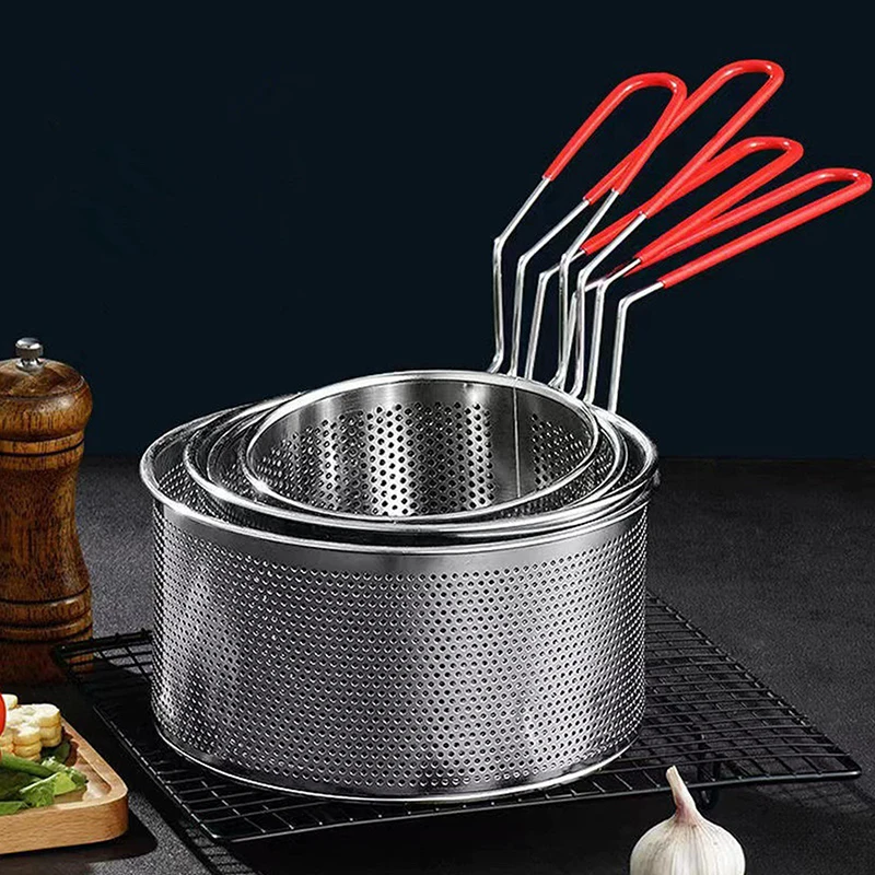 1PC Stainless Steel Fried Mesh Kitchen Fry Basket Cooking Basket Fry Pan Oil Pan Strainer Noodle Spoon Colander French Fries