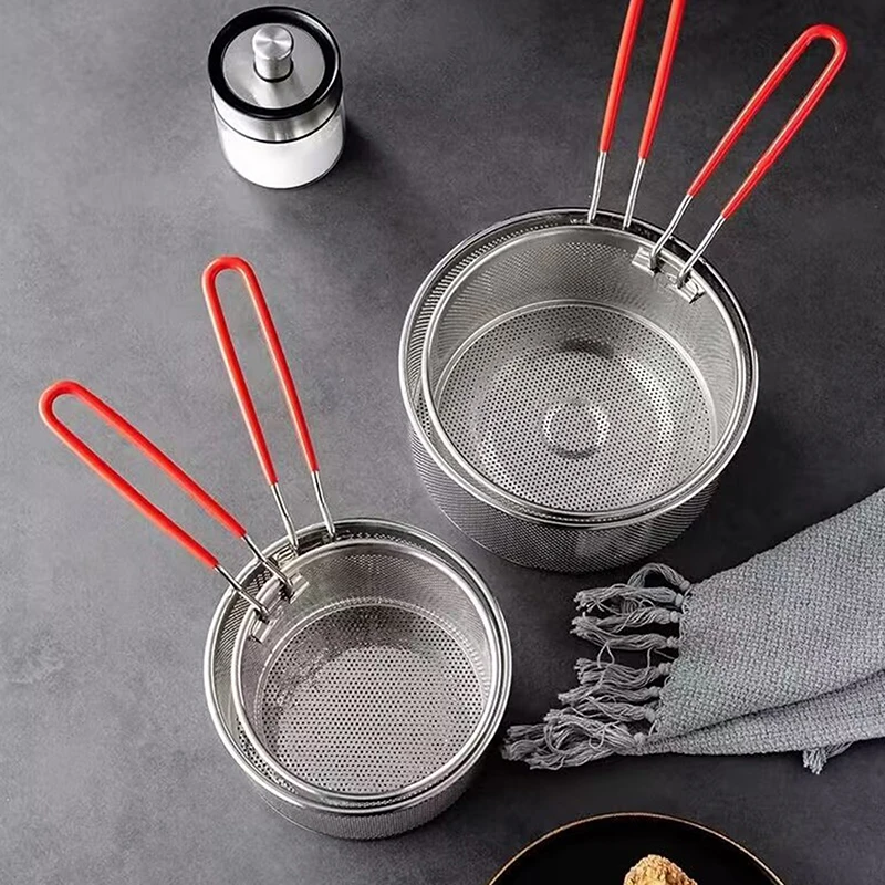 1PC Stainless Steel Fried Mesh Kitchen Fry Basket Cooking Basket Fry Pan Oil Pan Strainer Noodle Spoon Colander French Fries