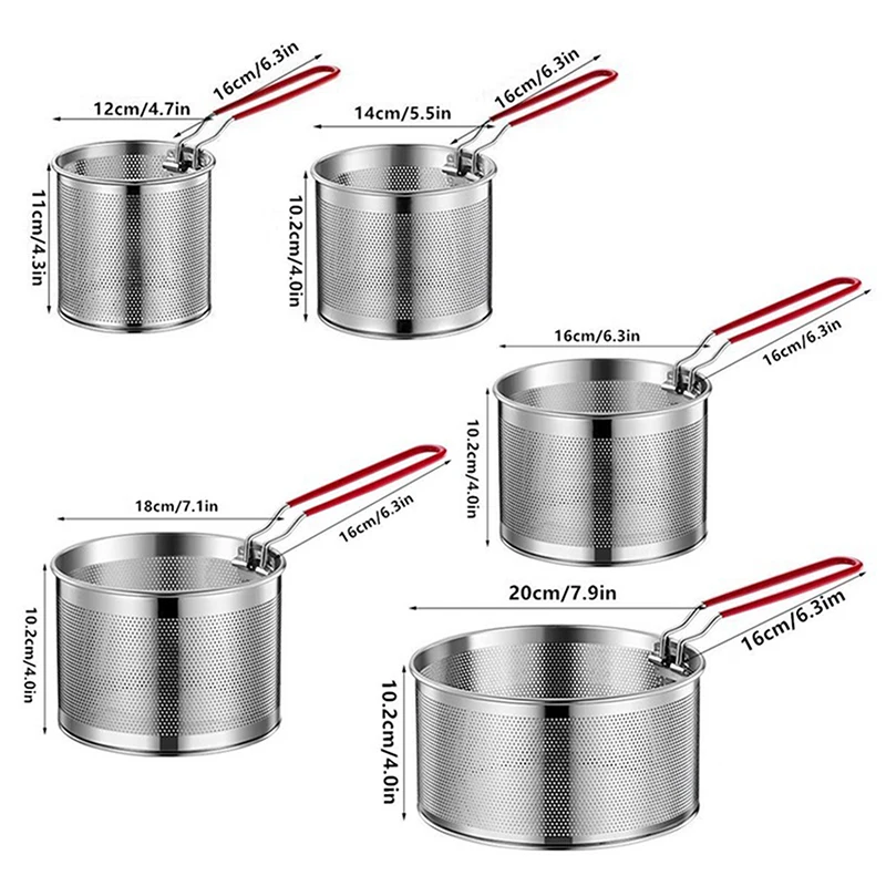 1PC Stainless Steel Fried Mesh Kitchen Fry Basket Cooking Basket Fry Pan Oil Pan Strainer Noodle Spoon Colander French Fries