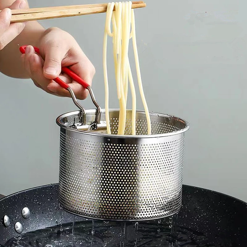 1PC Stainless Steel Fried Mesh Kitchen Fry Basket Cooking Basket Fry Pan Oil Pan Strainer Noodle Spoon Colander French Fries